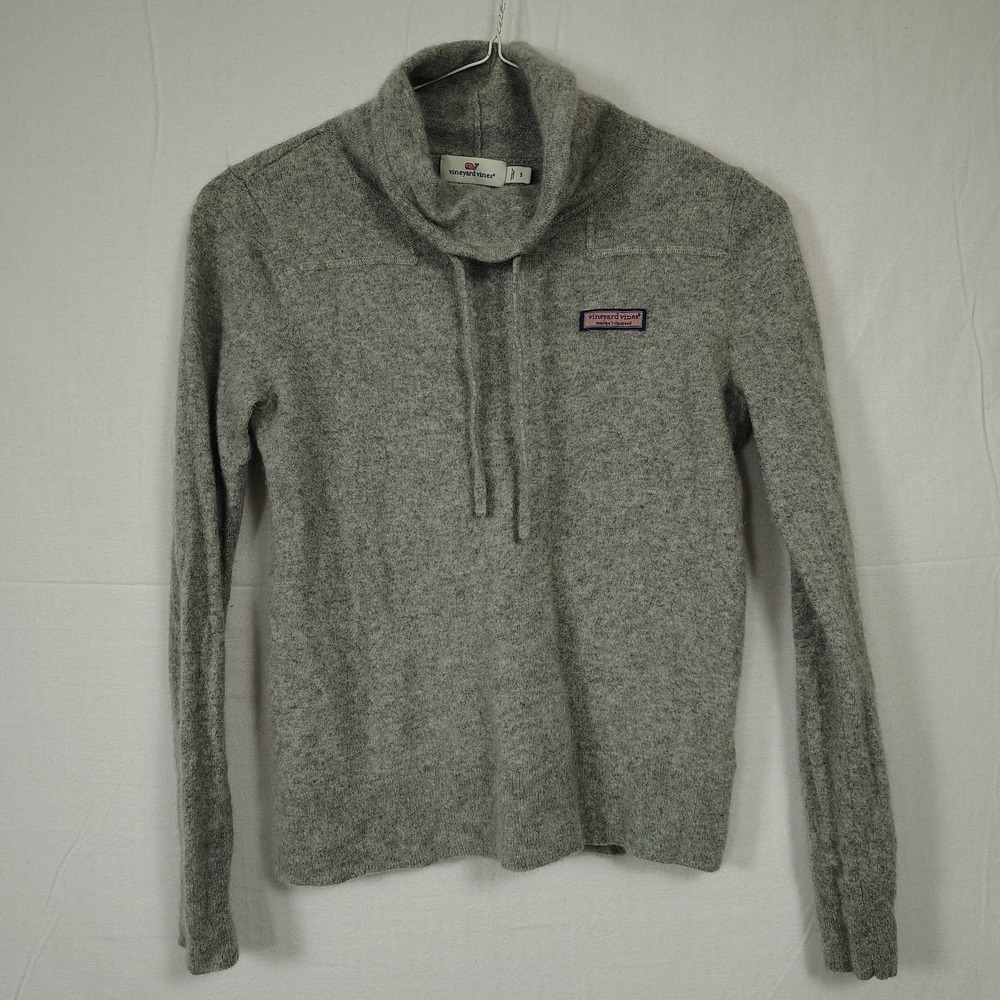 VINEYARD VINES Sweater Womens Small Gray Pullover Drawstring Cowl Neck Cashmere